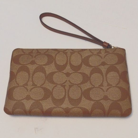 NEW Coach Large Faux Leather Wristlet Wallet with Signature Brown Logo - Picture 2 of 7